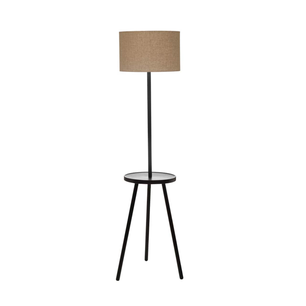 Hello Honey® 63" Natural Scandinavian Wood Table Lamp with Shelf and Linen Shade